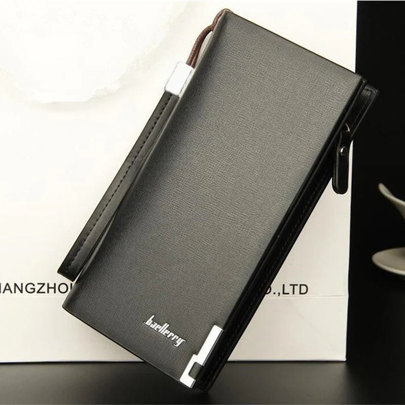 Pak wallets baellerry black microfiber synthetic leather long unisex wallet with wrist strap and card slots