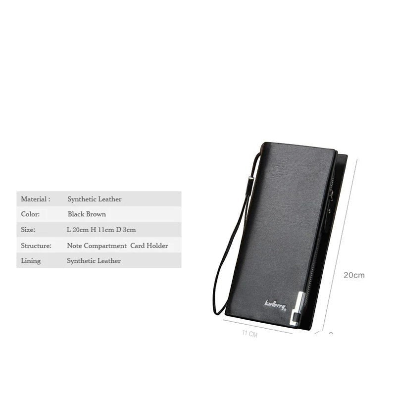 Pak wallets baellerry black microfiber synthetic leather long unisex wallet with wrist strap and card slots