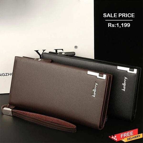 Pak wallets baellerry long unisex wallets in black and brown microfiber synthetic leather with wrist strap