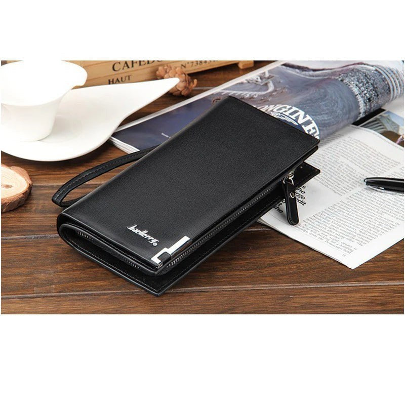 Pak wallets black baellerry long unisex wallet made of microfiber synthetic leather with a wrist strap