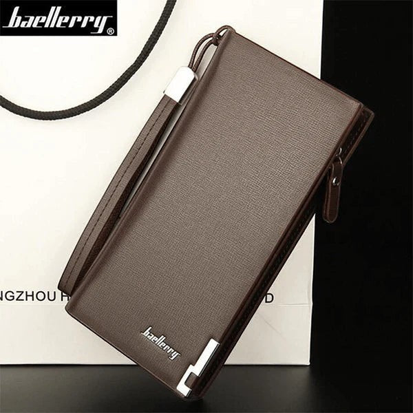 Pak wallets baellerry brown microfiber synthetic leather long wallet with wrist strap and multiple card slots
